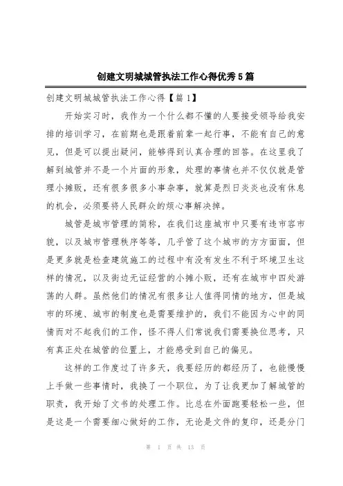 创建文明城城管执法工作心得优秀5篇