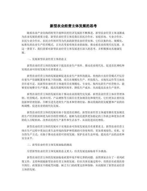 新型农业经营主体发展的思考