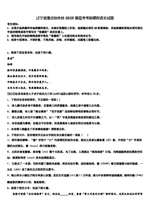辽宁省重点协作校2025届高考考前模拟语文试题含解析