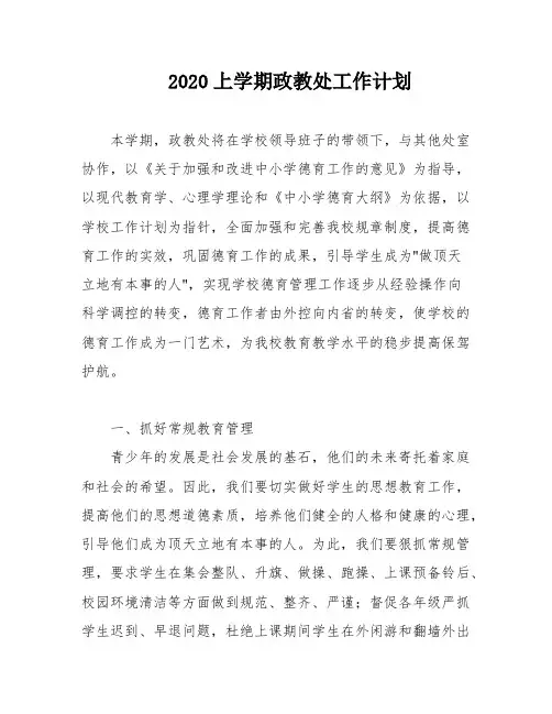2020上学期政教处工作计划