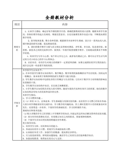 五下全册教材分析