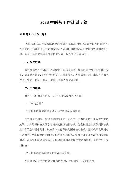 2023中医药工作计划5篇