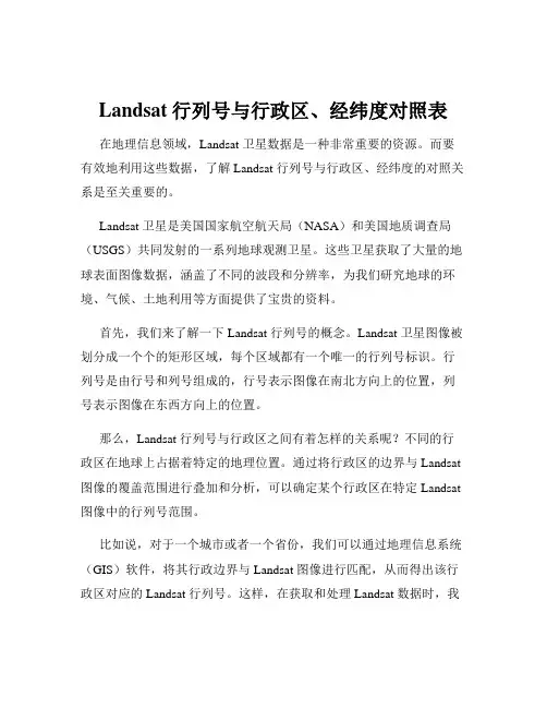 Landsat行列号与行政区、经纬度对照表