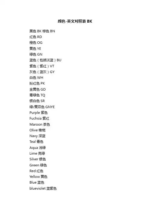 颜色-英文对照表BK