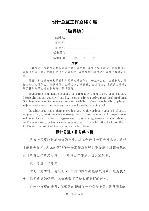 设计总监工作总结6篇