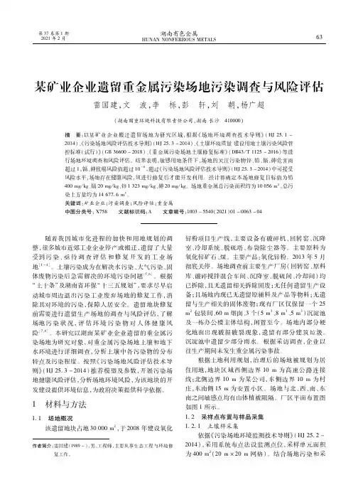 某矿业企业遗留重金属污染场地污染调查与风险评估