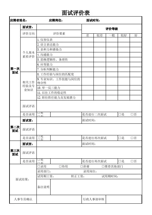 面试评价表