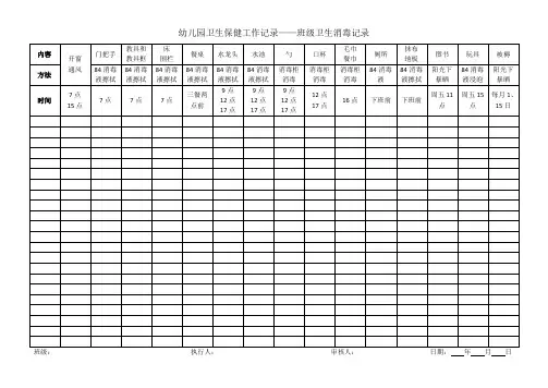 幼儿园卫生保健工作记录——班级卫生消毒记录表
