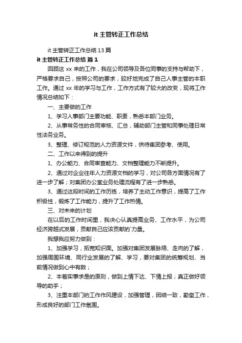it主管转正工作总结13篇