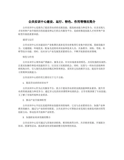 公共实训中心建设、运行、特色、作用等情况简介