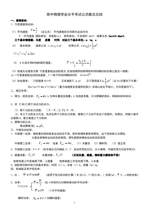 高中物理会考(学业水平考试)公式及知识点总结(呕心沥血之作-祝大家人人有A)