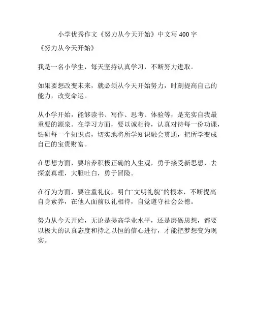 小学优秀作文《努力从今天开始》中文写400字