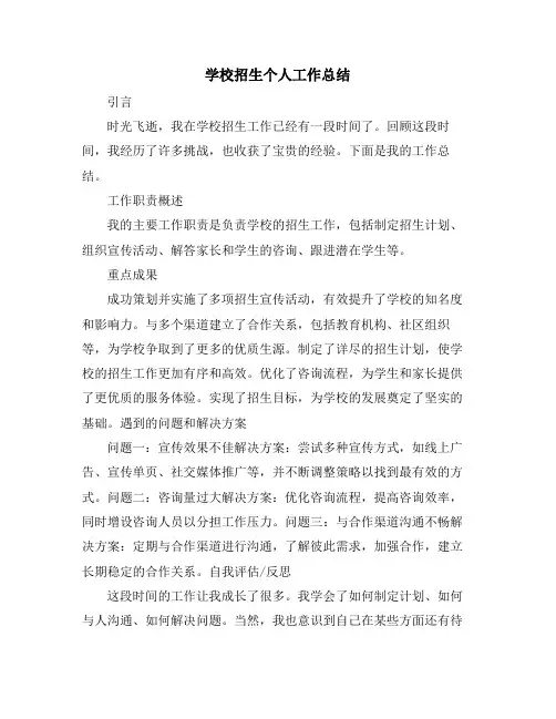 学校招生个人工作总结
