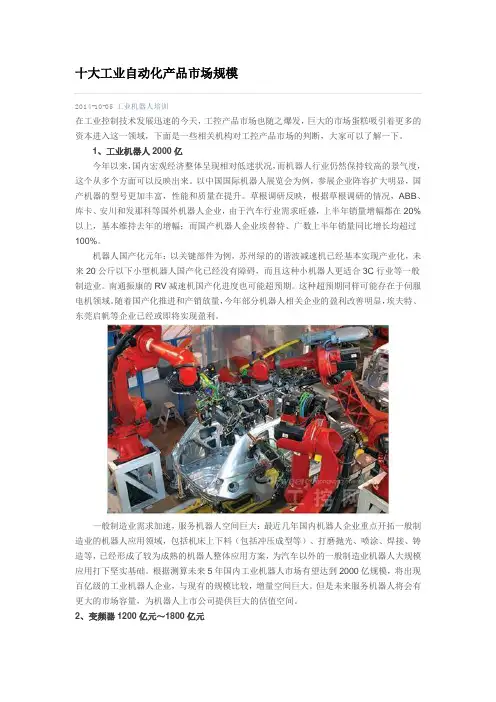 十大工业自动化产品市场规模