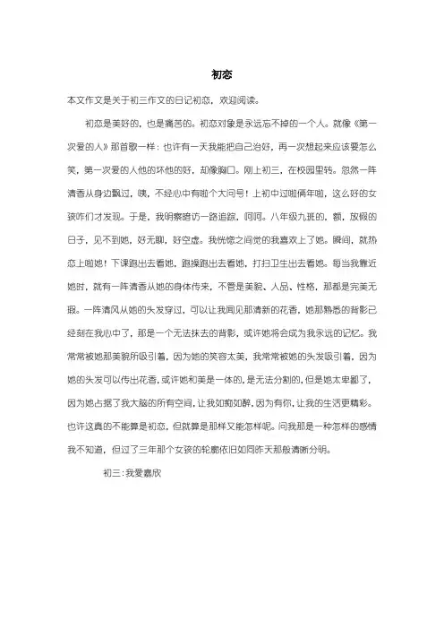 初中初三作文日记：初恋