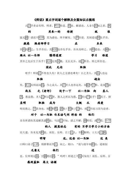 5《师说》重点字词逐个解释及全篇知识点梳理
