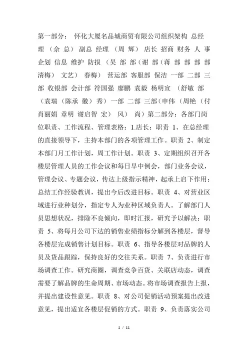 商贸有限公司组织示意结构图及各部门工作职责
