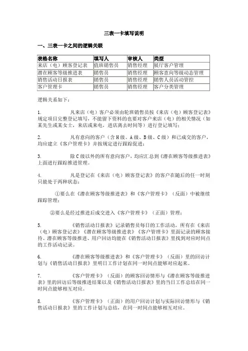 三表一卡填写说明