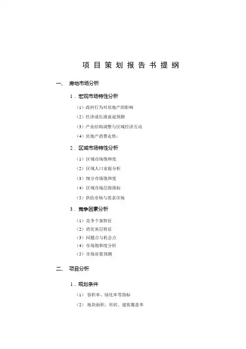 项目策划报告书提纲