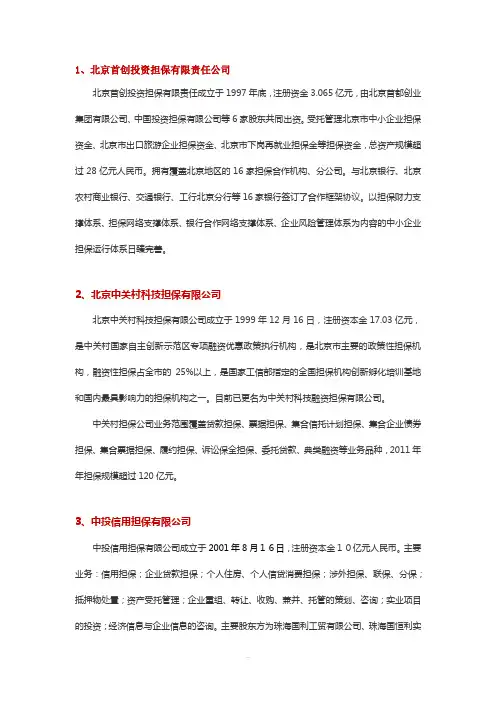 北京上海担保公司简介