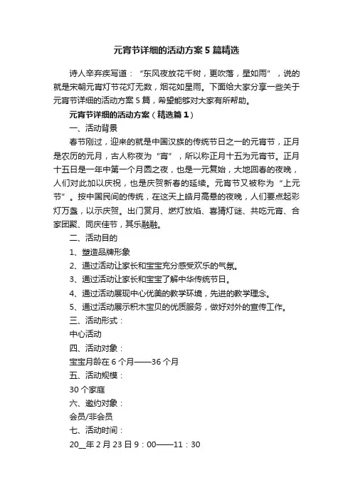 元宵节详细的活动方案5篇精选