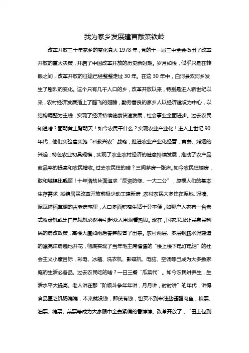 我为家乡发展建言献策铁岭