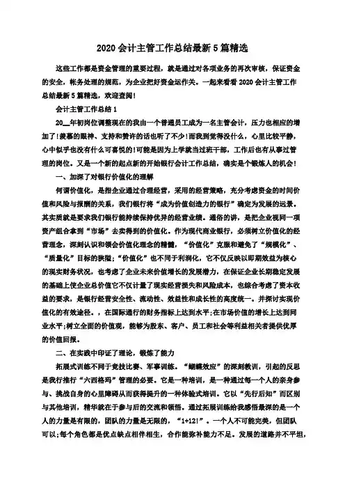 2020会计主管工作总结最新5篇精选