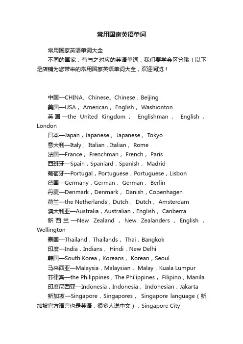 常用国家英语单词