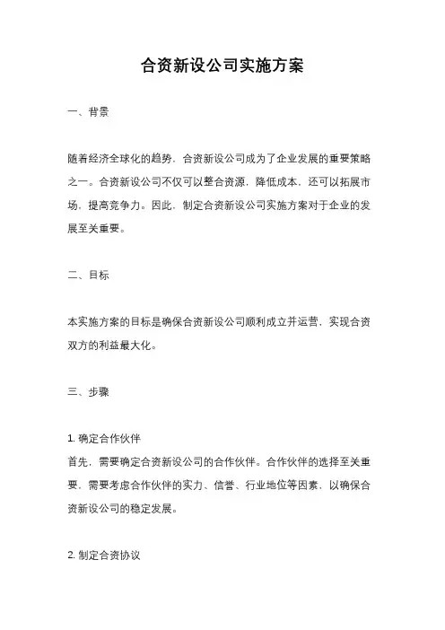 合资新设公司实施方案