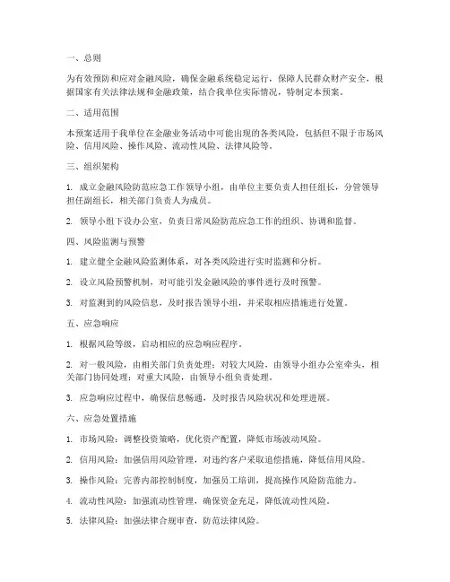 金融风险防范应急工作预案
