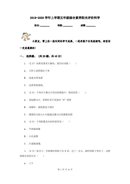 2019-2020学年上学期五年级综合素养阳光评价科学