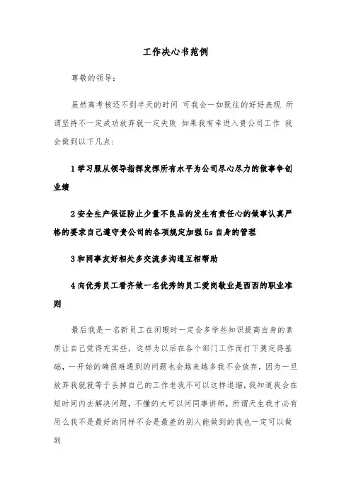 工作决心书范例（五篇）