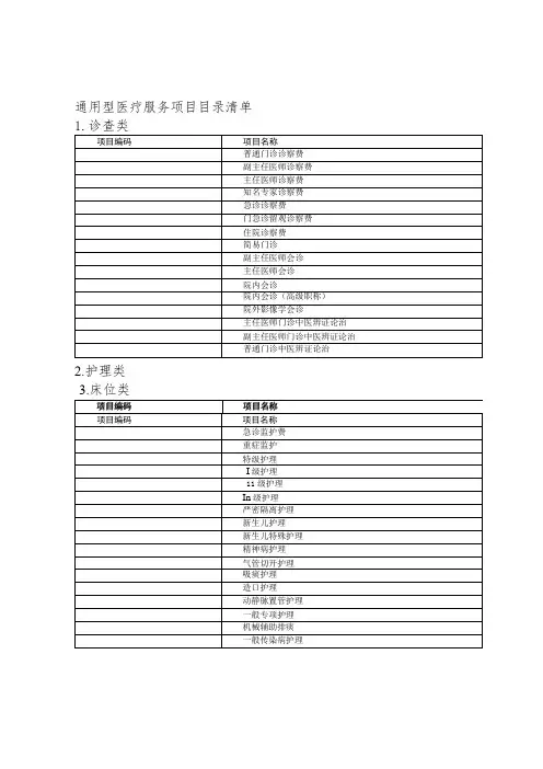 通用型医疗服务项目目录清单