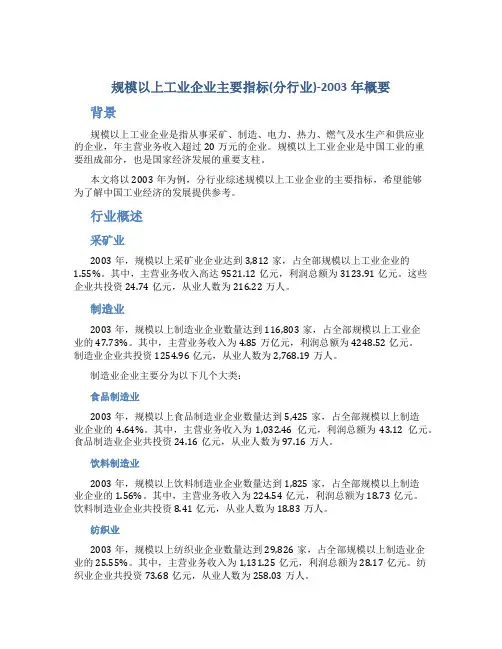 规模以上工业企业主要指标(分行业)-2003年概要