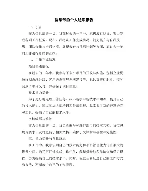 信息部的个人述职报告