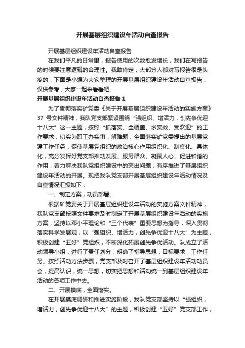 开展基层组织建设年活动自查报告