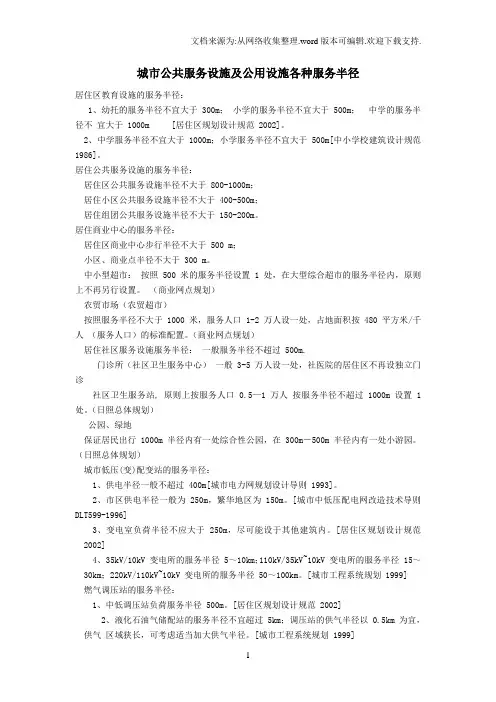 城市公共服务设施及公用设施各种服务半径