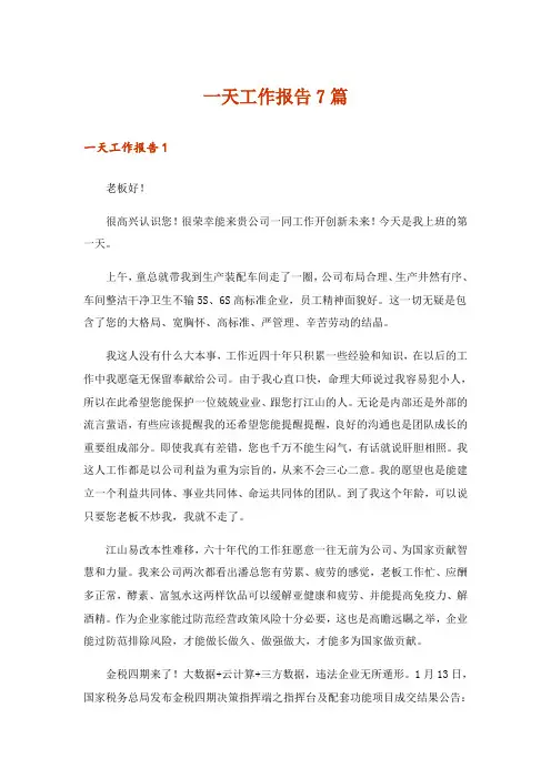 一天工作报告7篇