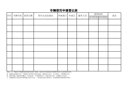 车辆使用登记表