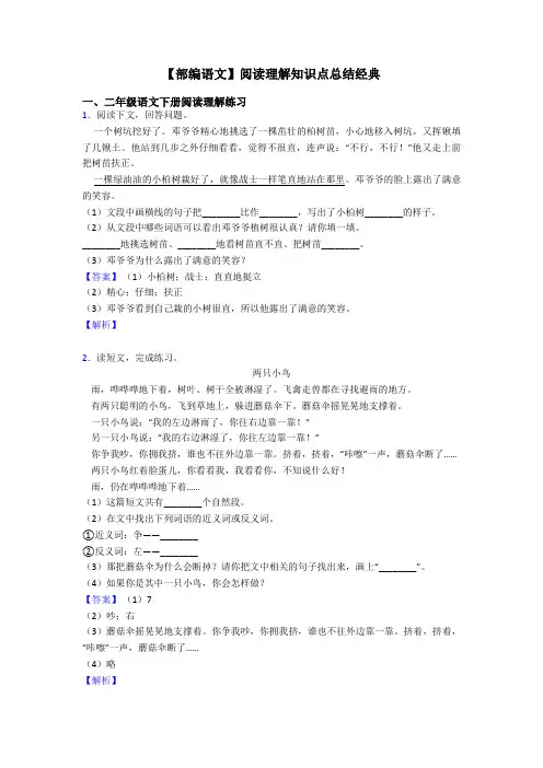 二年级【部编语文】阅读理解知识点总结经典