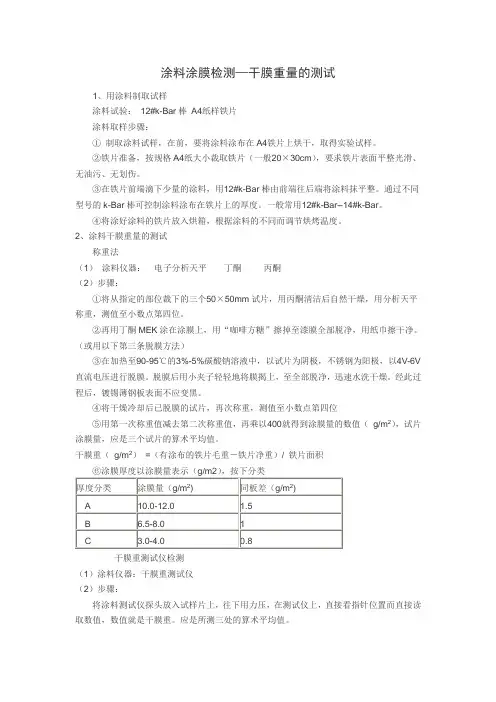 涂料涂膜检测—干膜重量的测试
