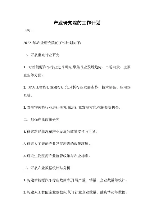 产业研究院的工作计划