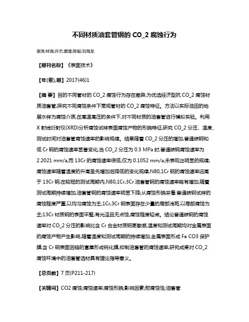 不同材质油套管钢的CO_2腐蚀行为