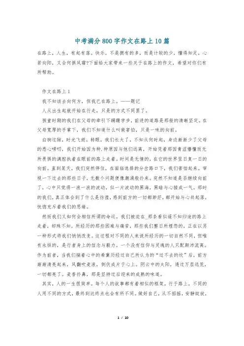 中考满分800字作文在路上10篇