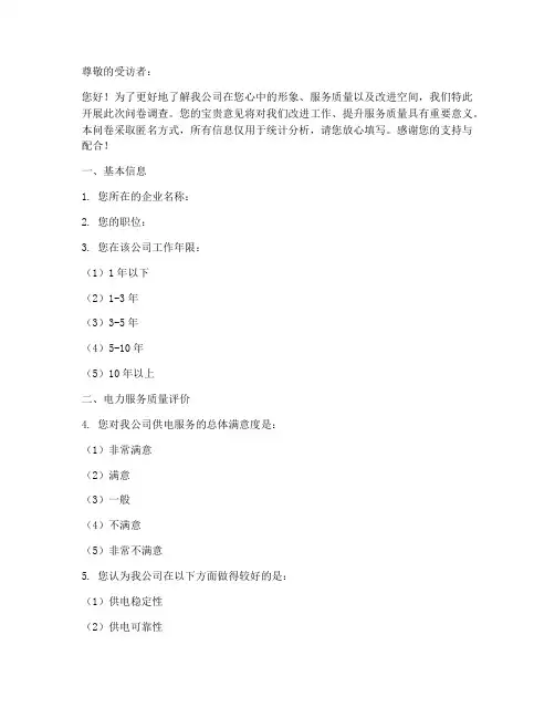 电力公司企业调查问卷模板