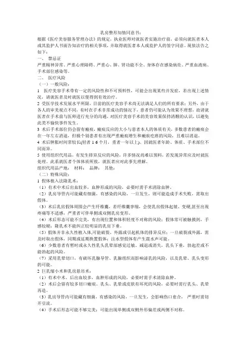 整形美容外科知情同意书