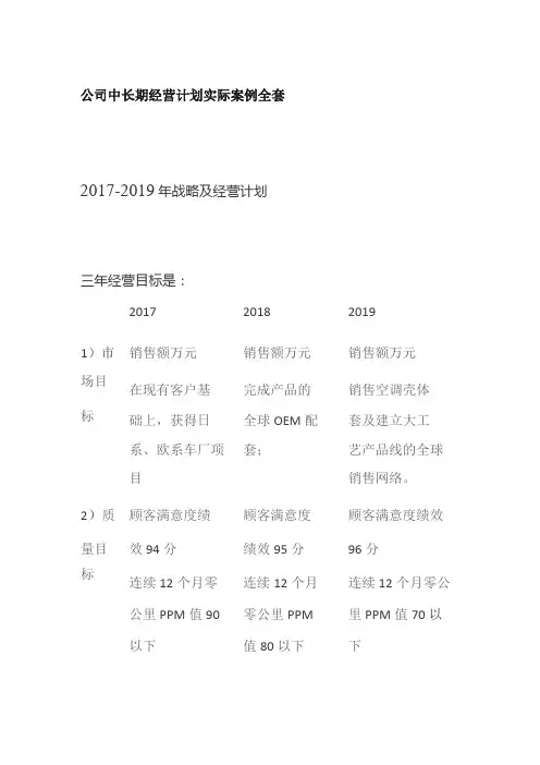公司中长期经营计划实际案例全套