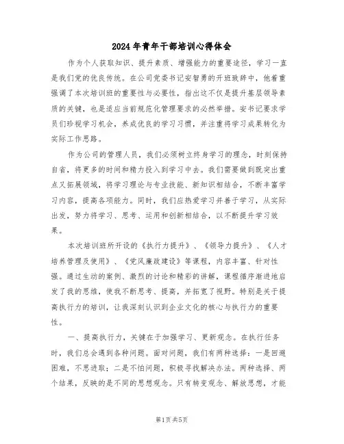 2024年青年干部培训心得体会（三篇）
