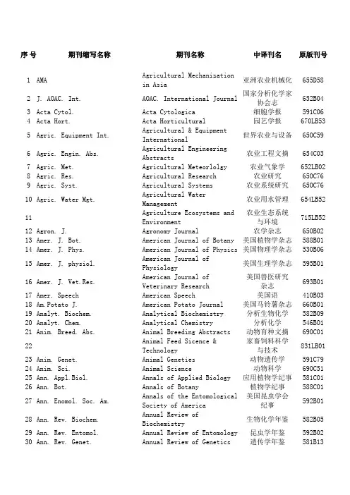 常用生物医学英文期刊刊名缩写与全称对照表