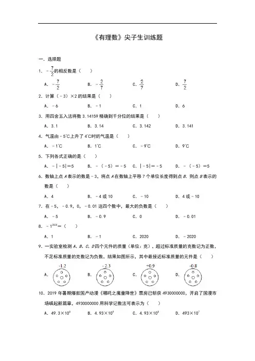人教版七年级数学上册第1章 《有理数》尖子生训练题